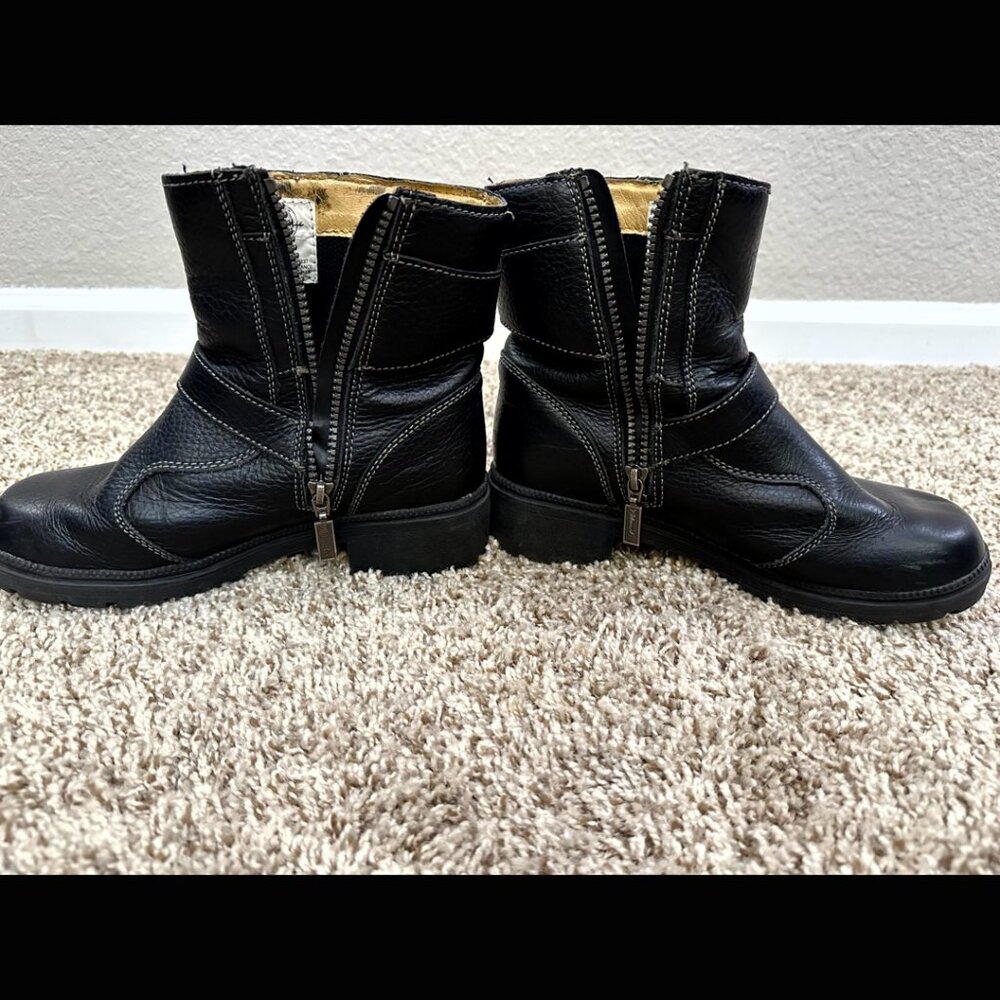 Black Milwaukee Motorcycle Boots Leather Round Toe Ankle Vintage Oil Resistant 8 - Picture 5 of 11